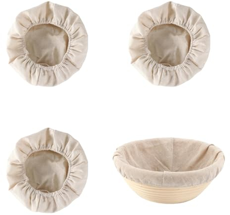Quixotical 3 Stück Bäckerleinen Rund, Leinentuch mit Gummibund, Gärkörbe für Brot Natural Rattan Basket Cover, für Brot Gärkörbchen Gärkorb