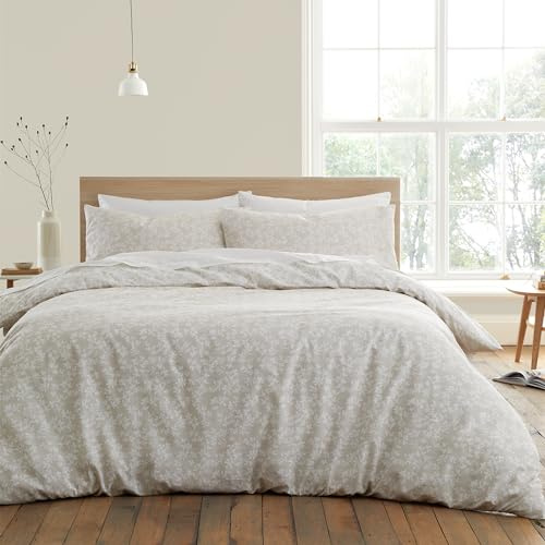 Bianca Shadow Leaves 200 Thread Count Cotton Double Duvet Cover Set with Pillowcases Natural