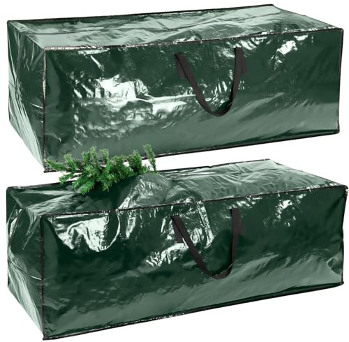 Lot de 2 Sacs de Rangement pour Sapin de Noël Extra Grands Jumbo, Sacs pour Décorations et Lumières de Noël avec Poignées et Fermeture Éclair, Convient aux Sapins jusqu'à 2,7 m, 160 cm