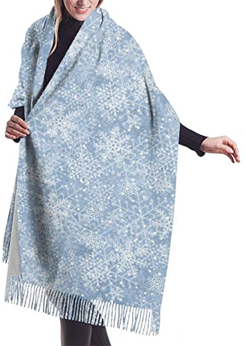 Écharpe blanche flocons de neige tendance élégante pour femme écharpe à franges châle chaud fête, Flocons de neige de Noël., taille unique