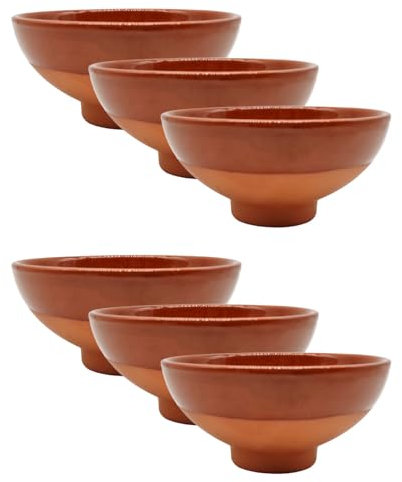 Tradineur - Pack de 6 tazas de barro para vino, Nº 2, tazón, cuenco para licores, aperitivos, producto artesanal, fabricado en España (Marrón - 12,2 x 5,7 cm)