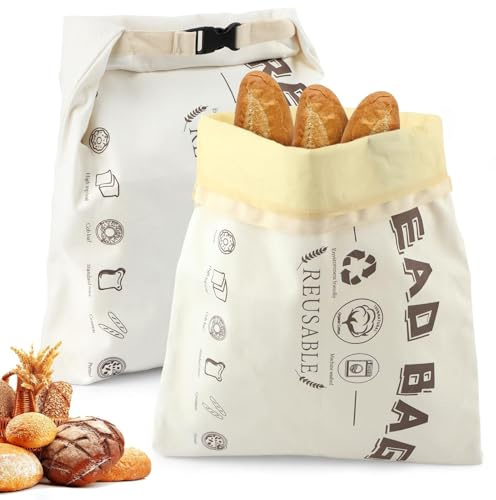 Loyanger 2 confezioni di sacchetti riutilizzabili in cera d'api per pane fatto in casa, sacchetti per pane a lievitazione naturale, sacchetti in cotone con cera d'api con cordoncini per la
