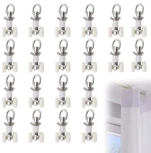 ZFRITP 20 x Pergola Rail Hooks, Curtain Rail Rolls, Curtain Rail Pulley, Sliding Roller for Curtain Rail for Hanging Curtains Living Room, Bedroom and Bathroom