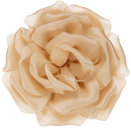 M METERXITY Broches De Flores De Rosa Para Mujeres 4 Pulgada Broches De Solapa Hechos A Mano Flores De Peonía Grandes De Tela Satén Para Bodas [10cm Caqui]