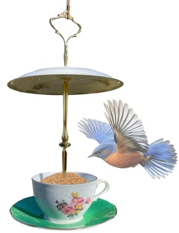 para pájaros Vintage de Taza de té | Decoración de jardín,Recipiente de Comida para Aves de Exterior - para Jardineros, Amantes de Las Aves y Animales, Patio, Terraza, Balcón,