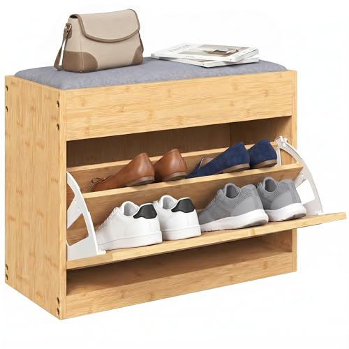 HOMCOM Banco Zapatero con Asiento Acolchado 63x29x48 cm Natural y Gris