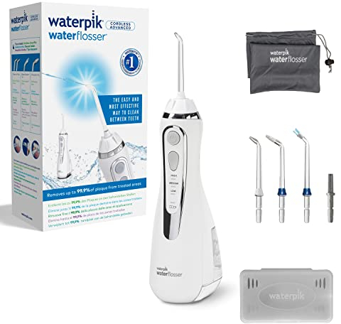 Waterpik Cordless Advanced Water Flosser with 3 Pressure Settings, Dental Plaque Removal Tool Ideal for Travel or Small Bathrooms with Rechargeable Battery, White (WP-560UK)