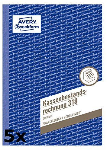 AVERY Zweckform 318 Kassenbestandsrechnung (A5, 50 Blatt) weiß (5 Stück)