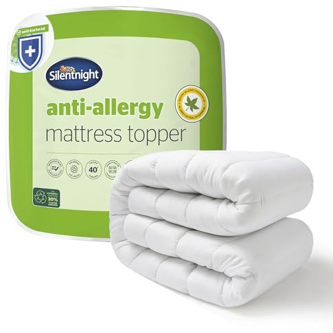 Silentnight Anti-Allergy Double Mattress Topper - Thick Deep Mattress Pad Protecting Against Allergies and Dust Mites - Hypoallergenic and Machine Washable - Double Bed, White