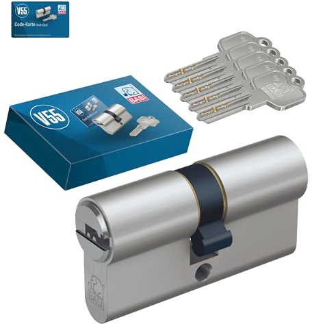 BASI | V55 Profil-Doppelzylinder 35/45 mm | Zylinderschloss mit 5 Wendeschlüssel und Codekarte | Bohrmuldenschlüssel | Pickingschutz & Anbohrschutz | Verschiedenschließend