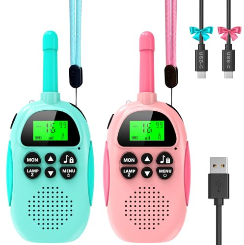 Ushining Talkies Walkies Enfants, VOX Talkie Walkie Rechargeable Enfant, Lampe de Poche LCD Rétro-éclairée, 3 KM pour Aventures Extérieures Camping Randonnée, Cadeau De Noël