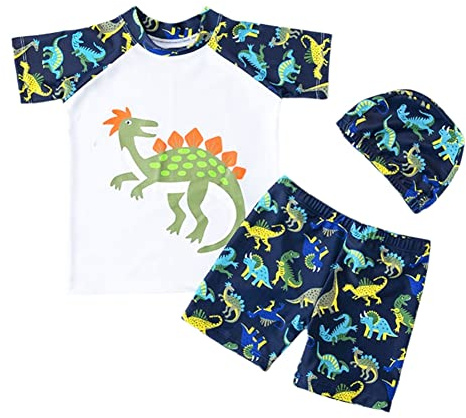 FedMois Maillot de Bain Bébé Garçon 3 pièces Combinaison Anti UV T-Shirt + Shorts + Bonnet de Bain
