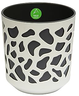 Blumentopf Kräutertopf Pflanzentopf für Zuhause Balkon Terrasse Garten Modernes Design Kunststoff Gemustert Creme-Anthrazit 26,8 x 25,4 cm x 25,4 cm