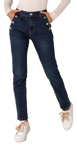 Nina Carter P216 Jeans da donna Mom a vita alta effetto used elasticizzati, S