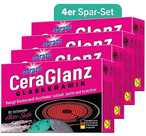 abrazo CeraGlanz Glaskeramik - 8 Ceranfeldreiniger 4x2 Stk. - antibak. Glaskeramik Reiniger, Ceranfeld Reiniger, Herdreiniger, Herd kratzfrei reinigen