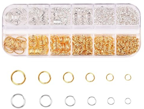 Open Jump Rings Jewellery Making, 1300pcs Silver Gold Jump Split Rings Metal O-Ring Connectors Kit for Jewelry Necklace Bracelet Charms Repair