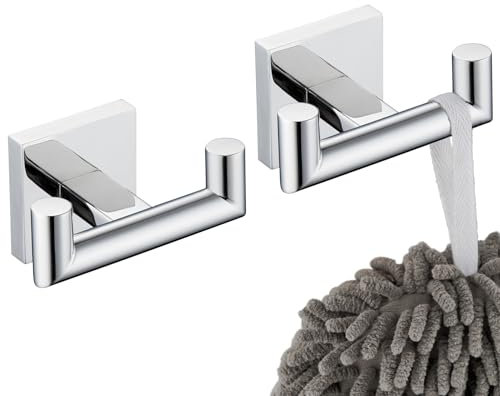 KOKOSIRI Robe Hook Bathroom Double Towel Coat Hooks for Bath Kitchen Wall Mounted, 2 Pack Chrome Stainless Steel B1015CH-P2