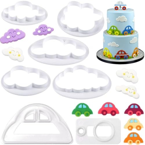 Cloud Cookie Cutter,Fluffy Cloud Fondant Cutter Car Cookie Cutters Cake Mold Sugar Craft Mold Cake Decorating Tools 7pcs