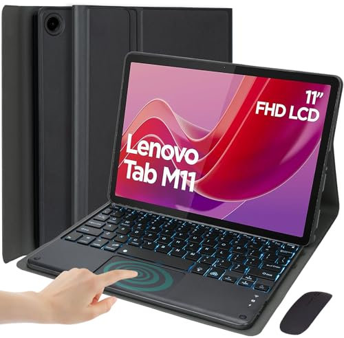 EHLCYS Custodia Con Tastiera Per Lenovo Tab M11 11 Pollici 2024 Modello (TB330FU/TB330XU) Con Mouse QWERTY Disposizione Tastiera Staccabile Retroilluminata 7 Colori Custodia Sottile