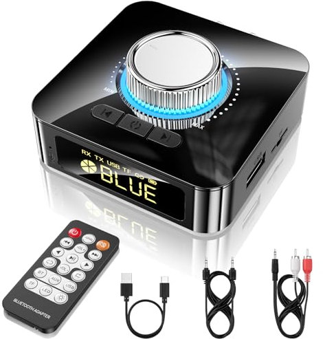 GlasFlength Receptor Bluetooth, 5.4 Receptor Bluetooth HiFi Baja Latencia Conexión Dual Adaptador bluetoot h para TV con 3.5mm AUX RCA USB TF Jack para Amplificador Tablet Altavoz y Casa (Negro)
