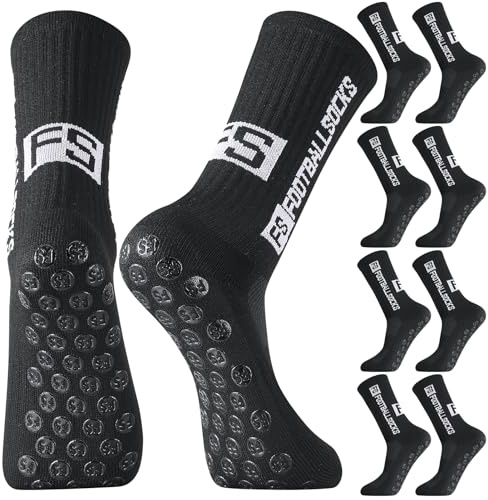 4 Paare Fußball Socken Jungen 35-39 Fußballsocken Kinder Fussball Socken Anti Rutsch Grip Football Socks Rutschfeste Sportsocken Fußball Stutzen für Kinder Basketball Laufen Rugby (schwarz)