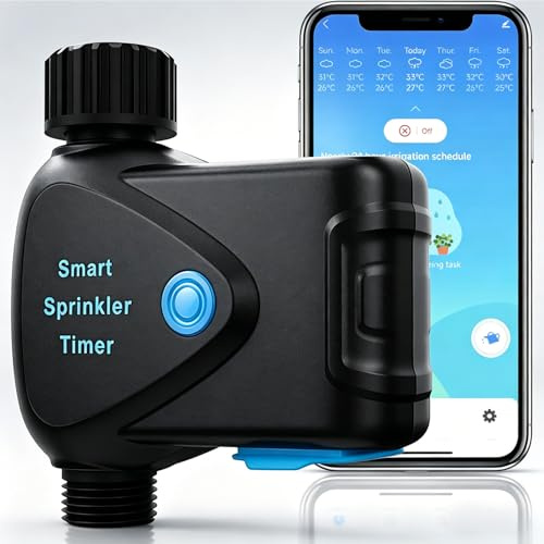 Programmateur d'Arrosage WiFi avec Compteur d'eau Intégré, Minuterie d'Arrosage Connectée sans Hub, Contrôle par App 2,4 GHz, Arrosage par Volume, Programmation, IP65 pour Jardin Pelouse Serre