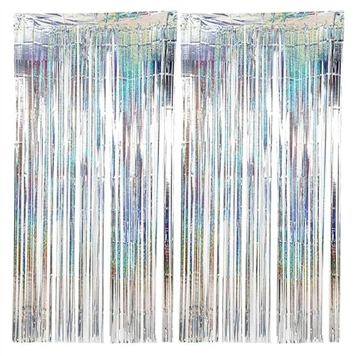 Hshenjhu Cortinas de espumillón metálicas,Foil Fringe Cortinas de Purpurina,Plata Fiesta Cortina de espumillón metálicas,para Fiestas de cumpleaños, Baby Shower, Bodas, Navidad,1x 2.5m