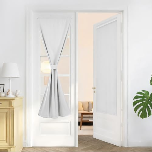 Deconovo Cortinas Opacas 100% Térmicas Aislantes Frío y Calor Efecto Lino – Juego de 2 Paneles con Bolsillo para Varilla, 55x150 cm, Blanquecino, para Cocina, Baño, Dormitorio y Oficina