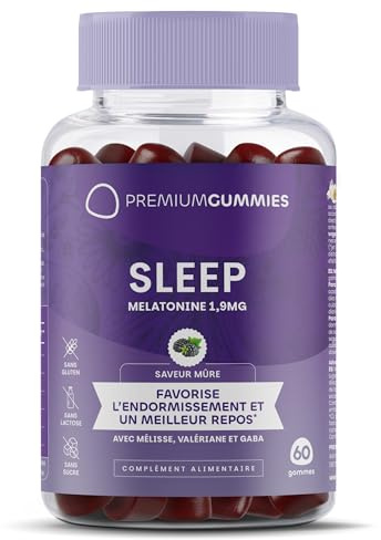 Mélatonine 1,9 mg Bonbons pour dormir - Avec valériane, mélisse, ashwagandha, lavande, camomille, Gaba - Saveur mûre - Sans sucre - Végétalien - Sans gluten - Sans OGM - 60 Jours by Premium Gummies