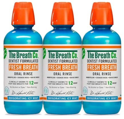 The Breath Co. Enjuague Bucal Fresh Breath Oxigenante – Formulado por Dentistas – Ayuda contra la Halitosis – Sin Alcohol – Sabor Menta Fuerte – 500 ml – Pack de 3