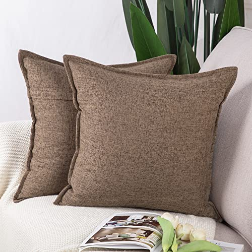 Madizz 2er Set Polyester- Leinen Kissenbezügen Weiche dekorative Kissenbezüge für Sofa Schlafzimmer Kissenhülle Dunkelbraun 45x45 cm Quadrat