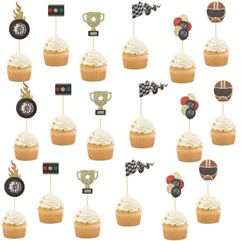 VIEVRE 18 Stycken Bilar Tårtdekoration, Muffins Dekoration, Motorcykel, Racerbil Tårta Topper, Cupcake för Födelsedag Pojkar
