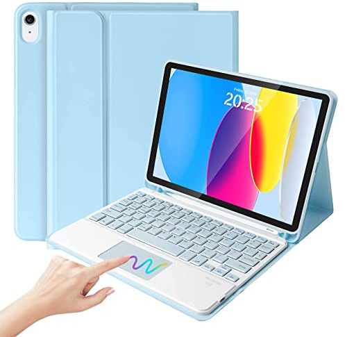 iXTRA Magnetiskt iPad-tangentbordsfodral för nya iPad 11:e generationen 1 tum A16 2025 för iPad 10:e generationen 10,9 tum 2022, avtagbart trådlöst Bluetooth-tangentbord med pekplatta-pennhållare, blå