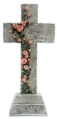 Kingdom Supplies Biblegifts Croix tombale debout en résine imitation pierre de mémoire Rose 32 cm