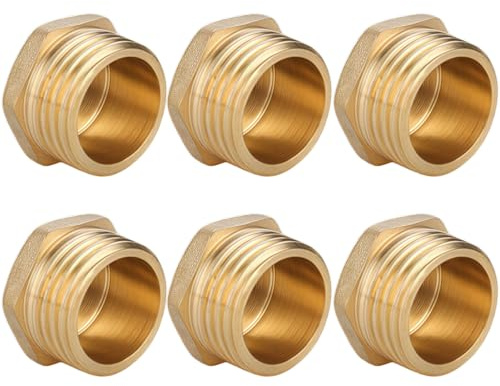 Lot de 6 bouchons de tuyau G1/2 (diamètre 20,3 mm) avec filetage extérieur, en laiton avec six pans, bouchons d'extrémité en raccord fileté