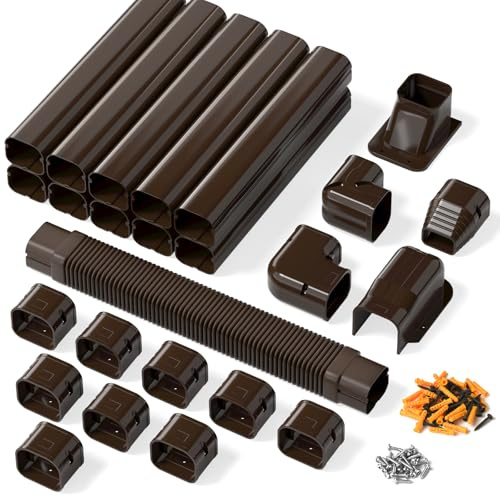 Kalkehay 3 W x 16.1Ft L Brown Line Set Cover Kit for Ductless Mini Split Air Conditioners, PVC Decorative Cover for Central AC and Heat Pump Systems Tubing Cover
