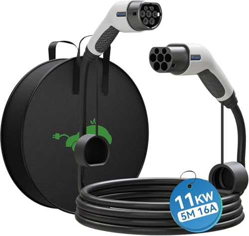 Typ 2 Elektrisk Bbilladdningskabel 16A 11KW 3-fas Läge 3 Kabel Typ 2 för Elbil/EV hybrid, Typ 2 till Typ 2 EV-kabelladdare, Kompatibel Med alla Modeller Typ 2 (Vit)