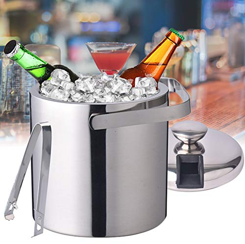 1.3 Liter doppelwand Edelstahl Eiskühler Eiswürfelbehälter Isolierter Eiseimer Eiskübel mit Deckel & Eiszange Eiswürfel Aufbewahrung Restaurants Cafés Hotels Strandtouren