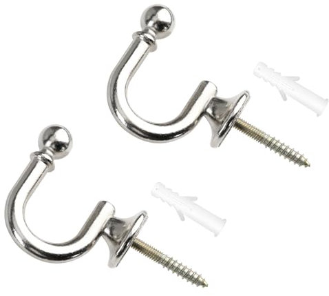 Curtain Tie Back Hooks Silver, Heavy Duty U-Shaped Metal Curtain Holdbacks, Wall Mounted Chrome Decorative Drapery Curtain Hooks for Tie Backs Fixings for Curtains Clothes Coat (Grey-2 Pcs)