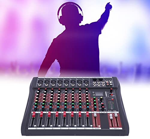 8 Kanal Audio Mixer Bluetooth,Professioneller Mixer 48V Phantomspeisung,USB MP3 Eingang,Drei-Band-Equalizer DJ Mischer für Karaoke Digital Audio Mixer LCD