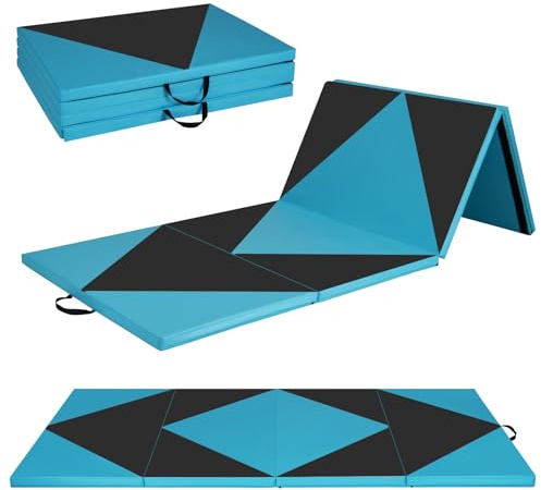 GYMAX Gymnastics Mat, 4 FT x 10 FT x 2 Inches Folding Exercise Mat w/Carrying Handles, Hook & Loop Fasteners, Tumbling Mat Waterproof for Yoga, Stretching, Home Gym