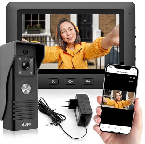 Eura VDP-45A3-TY Interphone vidéo Alpha+ TUYA WiFi, 4 Fils, Moniteur Couleur 7 Pouces, Noir