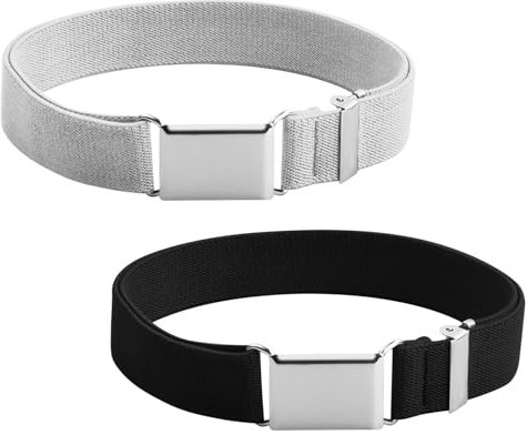 2 Stück Elastischer Gürtel für Kinder, Verstellbarer Stretch Gürtel für Jungen und Mädchen, mit Einfacher Magnetschnalle, für Jeans Hosen Kleid (Hellgrau+Schwarz)