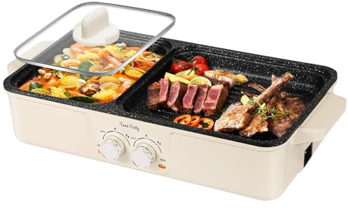 Food Party Hot Pot und BBQ Grill Elektrisch Tischgrill Hotpot Topf 220V Elektrogrill Hotpot Elektrisch Pot Korean Barbeque Indoor Grill Smokeless mit Deckel (Groß)