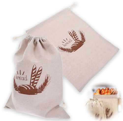 2 PCS Cotton Linen Bread Bag, Bread Bags for Homemade, Storage Containers, Bread Bags to Keep Fresh, Eco Reusable Linen Bag Bread Storage Bags - 40cm x 30 CM
