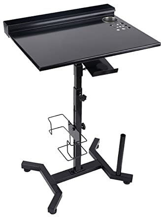 Estación de trabajo portátil ajustable para tatuajes con superficie antideslizante y estante de almacenamiento, color negro