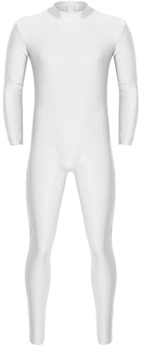Riismen Traje De Cuerpo Entero para Hombre Mono De Manga Larga Overall para Baile Leotardo Ballet Traje Gimnasia con Cremallera Blanco Large