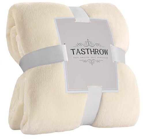 TASTHROW Bianco crema Coperta Pile Blanket 130 x 150 cm, Coperta Plaid Divano Super Morbida per Letto, Divano per Copriletto Accogliente e Spessa per Tutte le Stagioni