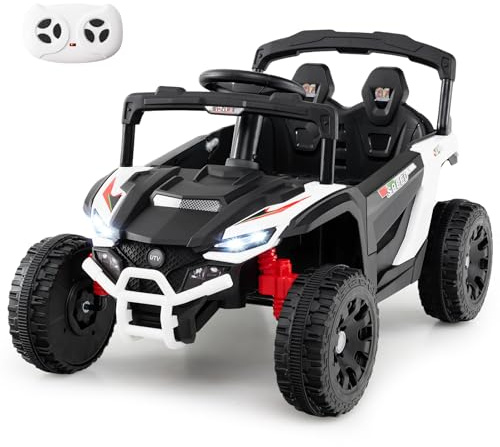 RELAX4LIFE Auto Elettrica Grande a 2 Posti per 2 Bambini con Telecomando, Velocità Alta, Fuoristrada a, Con Volante e Pedale, Clacson, Musica, Luci a LED, Ruota Resistente all'Usura (BIANCO)