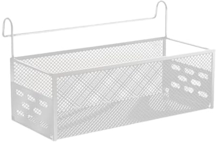 KESOTO Cesto Portaoggetti Sospeso, Organizer da Comodino, Grande Cesto Sospeso, Contenitore in Ferro Portatile Salvaspazio per Comodino, Bianco